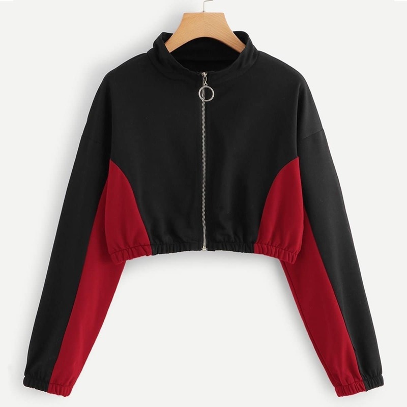 

Colorblock Zip Up Jacket, Black