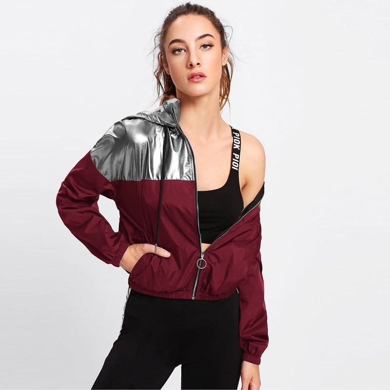 

Zip Front Two Tone Hooded Jacket, Multicolor