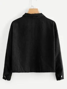 SHEIN Unity Dual Pocket Corduroy Jacket - Black - View 2