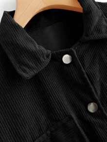 SHEIN Unity Dual Pocket Corduroy Jacket - Black - View 3