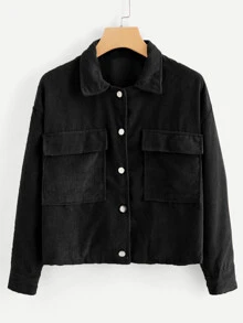 SHEIN Unity Dual Pocket Corduroy Jacket - Black - View 1
