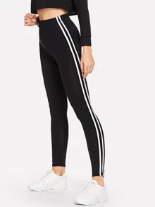 SHEIN MOOSTA Legging met witte zijstrepen en elastische taille