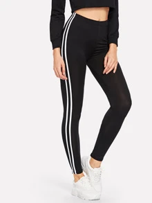 SHEIN MOOSTA Legging met witte zijstrepen en elastische taille