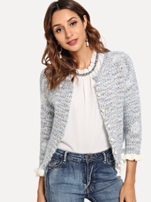 Frill Detail Knit Coat