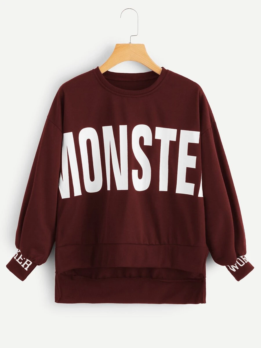 Áo nỉ Lá thư Burgundy Casual - Màu Đỏ Sâu - Xem 1