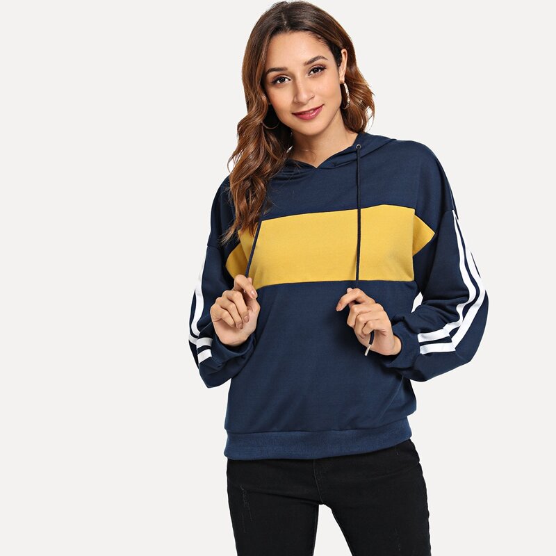 

Contrast Striped Side Drawstring Detail Sweatshirt, Navy