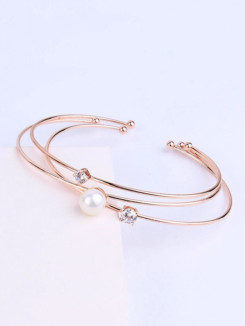 faux pearl rhinestone cuff bracelet 3pcsfor women romwe