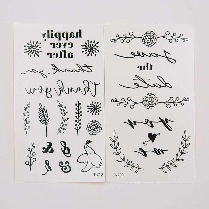 

Letter & Leaf Tattoo Sticker Set 2pcs, Black