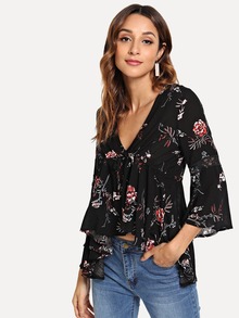 Mesh Insert Asymmetrical Ruffle Top