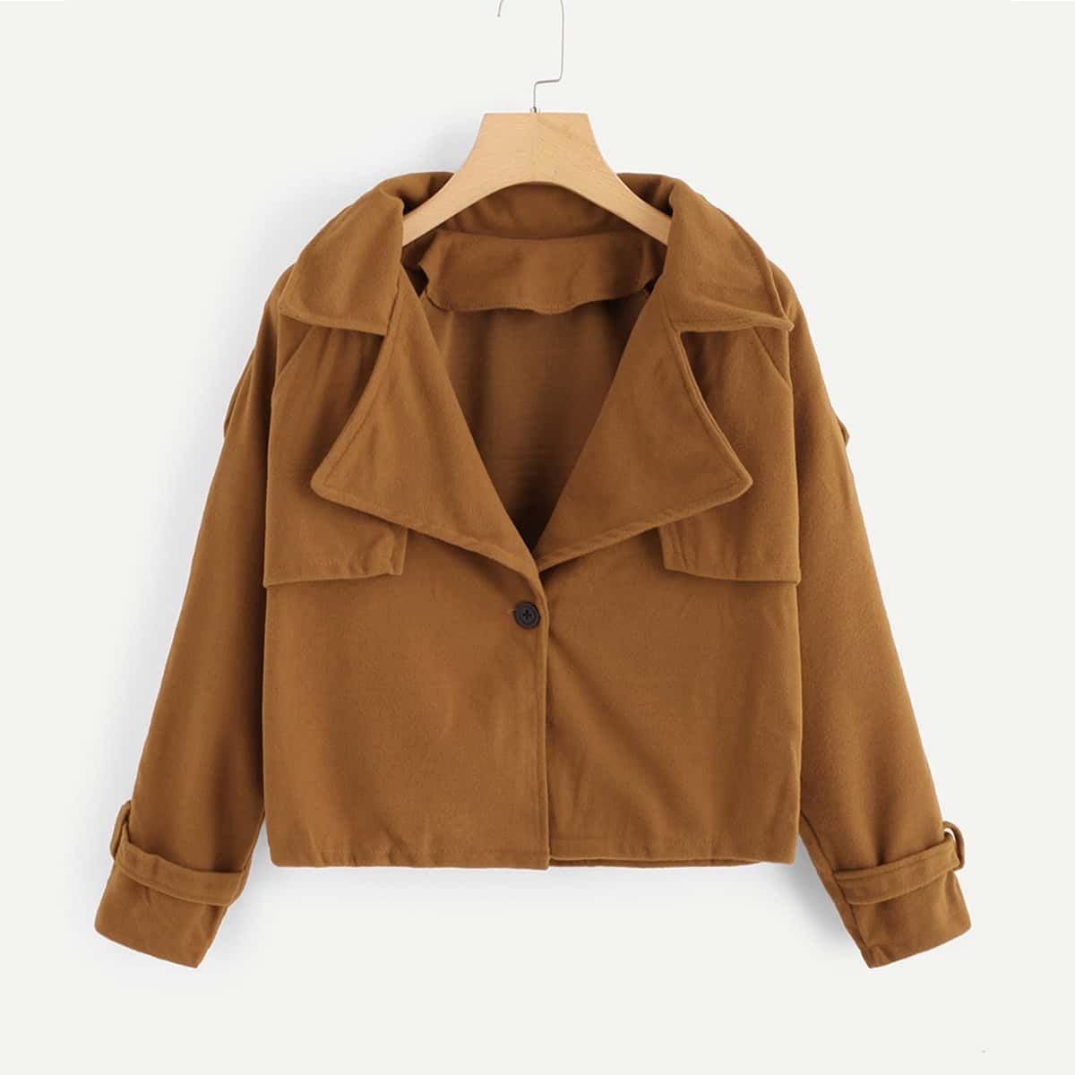 

Raglan Sleeve Single Button Solid Jacket, Brown