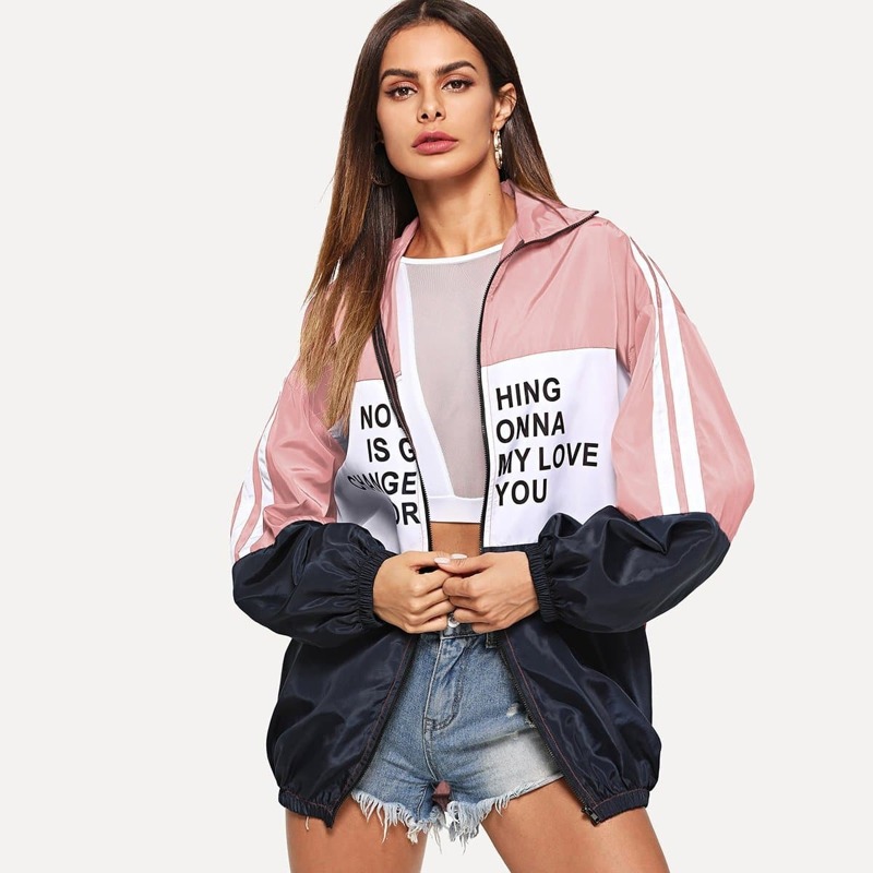 

Zip Up Color-block Windbreaker Jacket, Multicolor