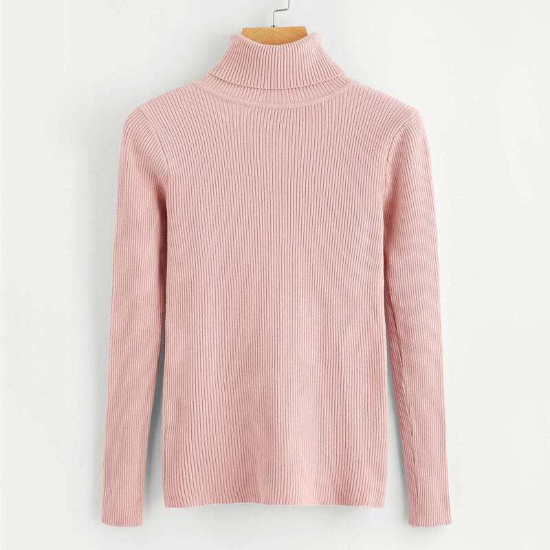 

High Neck Solid Jumper, Pink