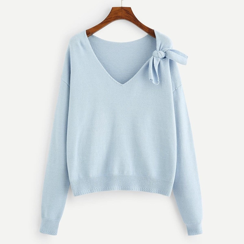 

Knot Front V-Neck Jumper, Blue