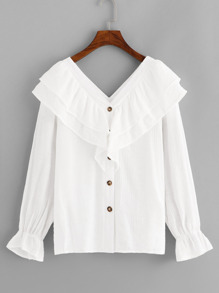 Solid Ruffle Trim Blouse