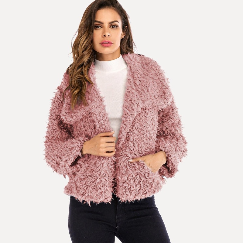 

Solid Fluffy Teddy Coat, Pink
