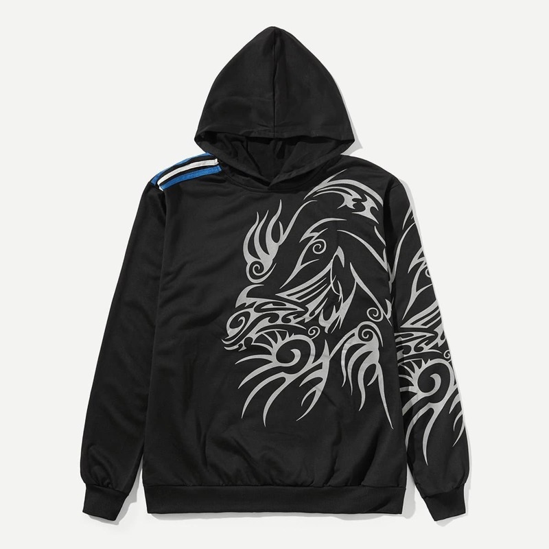 

Guys Dragon Pattern Hooded Sweatshirt, Black