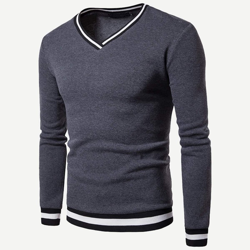 

Guys V Neck Contrast Trim Sweatshirt, Grey