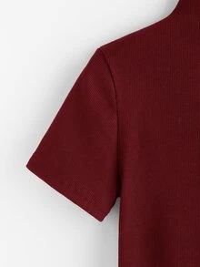 高領羅紋短版tee - 酒紅色 - 查看 3