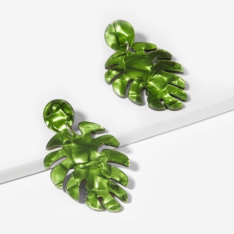 

Tropical Leaf Shaped Drop Earrings 1pair, Green
