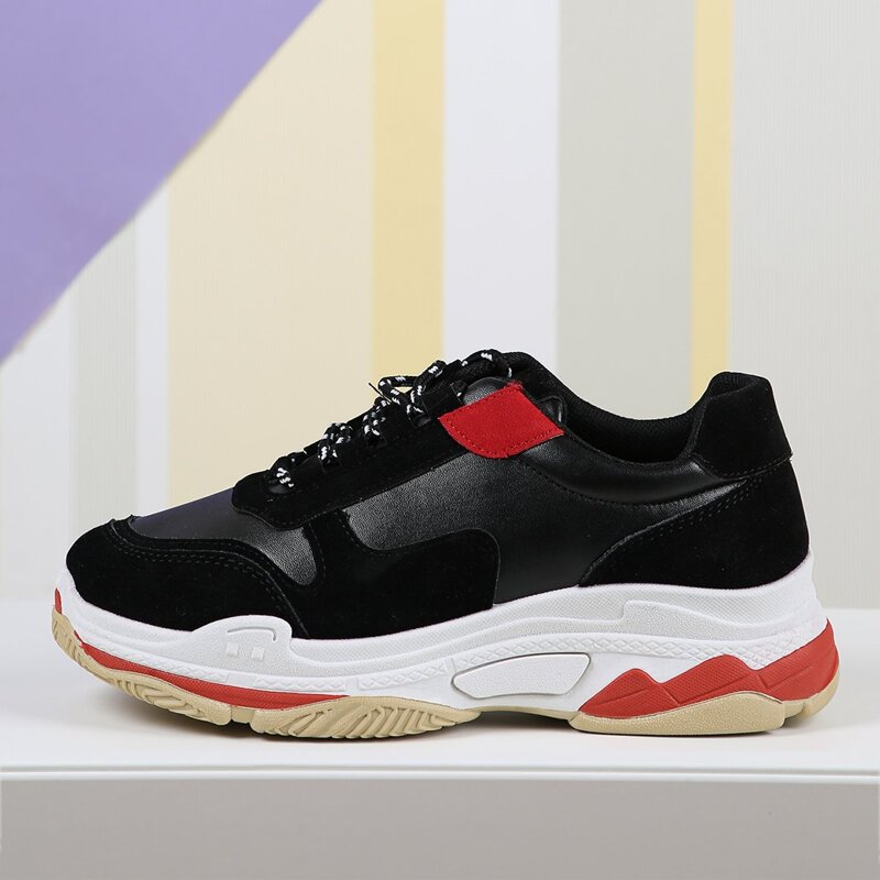 

Chunky Lace Up Dad Sneakers, Black