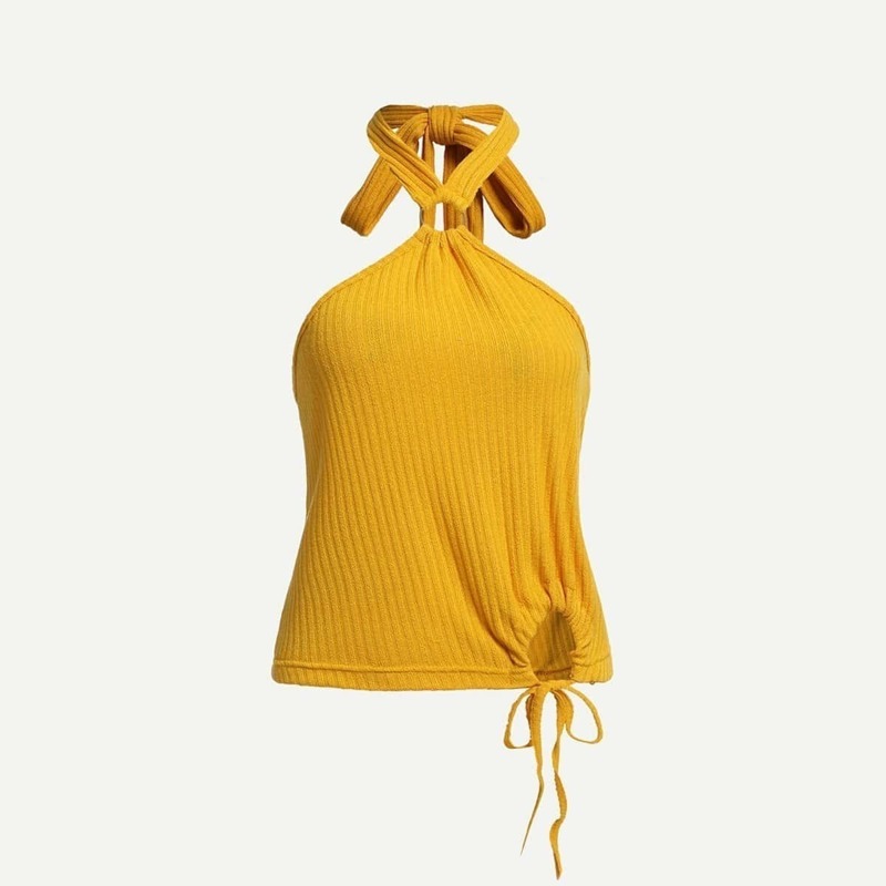 

Halter High Neck Knit Top, Yellow