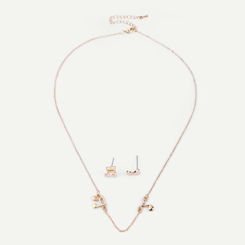 

Note Decorated Necklace & Stud Earrings