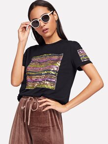 Contrast Sequin Solid Tee