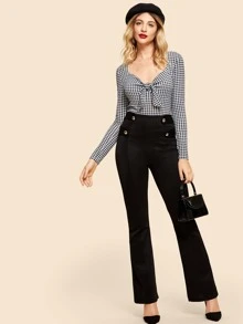 SHEIN Camiseta de cuadros gingham con lazo - Blanco y Negro - Ver 3