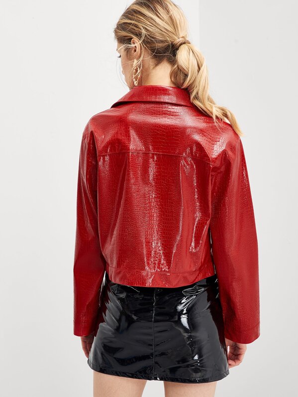 Crocodile Embossed Faux Leather Jacket