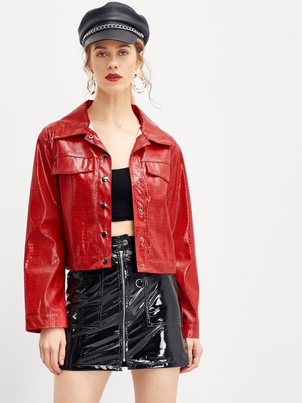 Crocodile Embossed Faux Leather Jacket