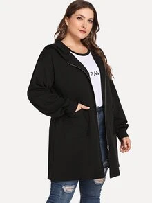 Áo khoác cỡ lớn Túi màu trơn màu đen Casual - màu đen - Xem 3