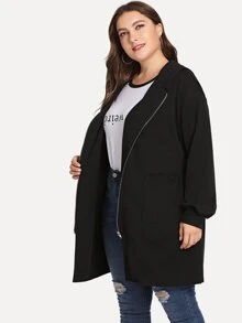 Áo khoác cỡ lớn Túi màu trơn màu đen Casual - màu đen - Xem 4