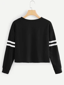 Áo nỉ Hem thô Sọc màu đen Casual - màu đen - Xem 2