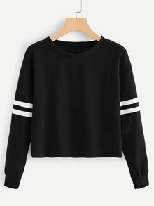 Áo nỉ Hem thô Sọc màu đen Casual - màu đen - Xem 1