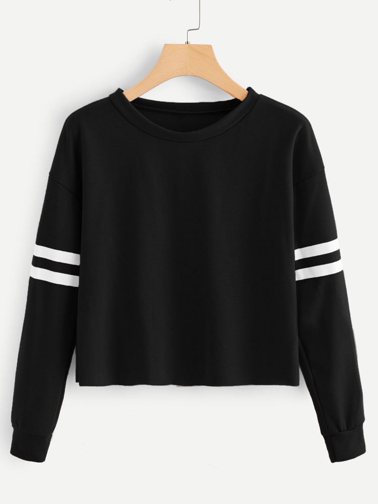 Contrast Striped Sweatshirt - Black - View 1