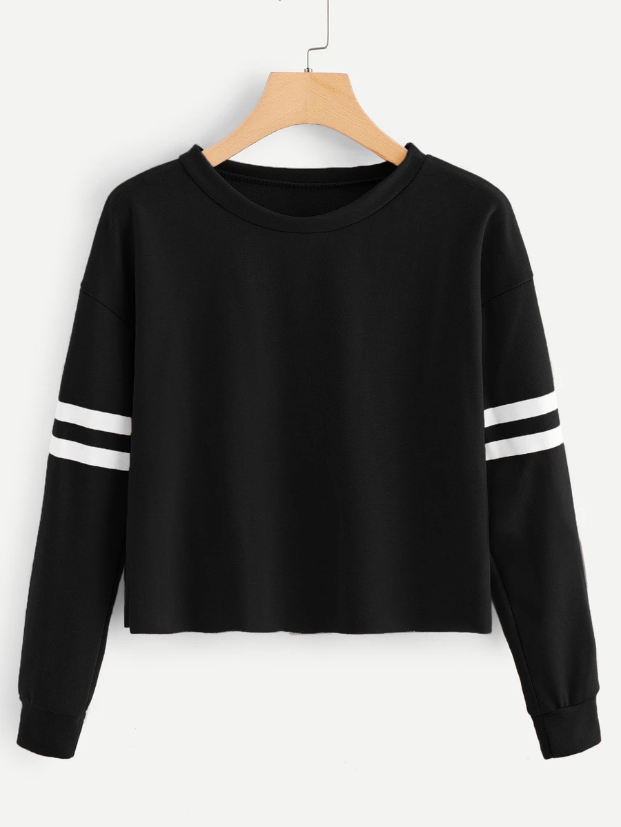 Áo nỉ Hem thô Sọc màu đen Casual - màu đen - Xem 1