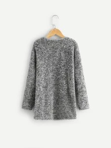 SHEIN Girls Pocket Front Teddy Coat - Grey - View 2