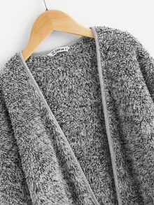 SHEIN Girls Pocket Front Teddy Coat - Grey - View 3