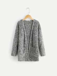 SHEIN Girls Pocket Front Teddy Coat - Grey - View 1