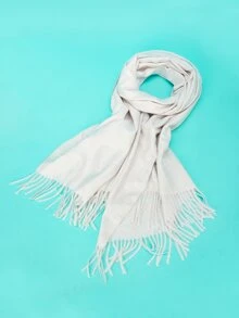 Fringe Hem Scarf - White - View 2