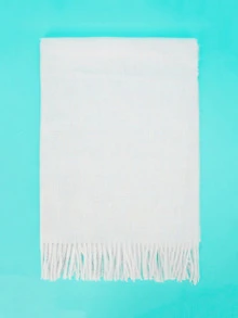Fringe Hem Scarf - White - View 1