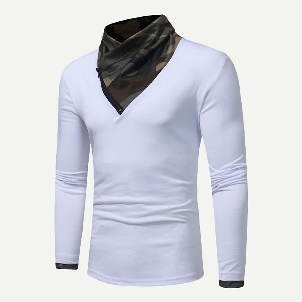 

Guys Zip Front Camo Print Tee, White