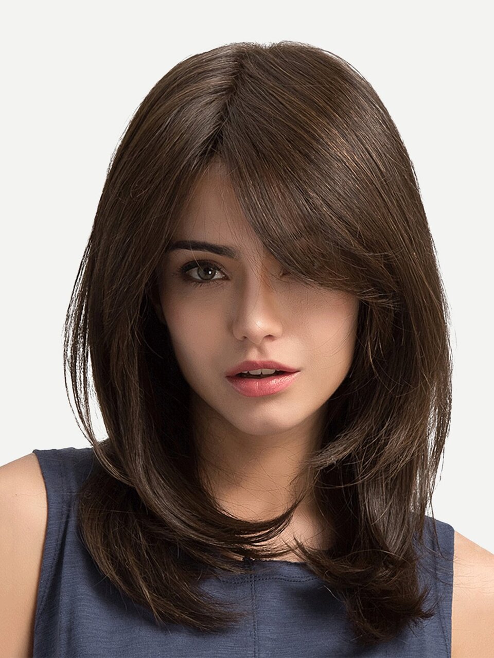 HAIRCUBE Natural Brown Bangs Wig, Layered Synthetic Wig, Daily Wear Women Wig, Fashionable And Attractive