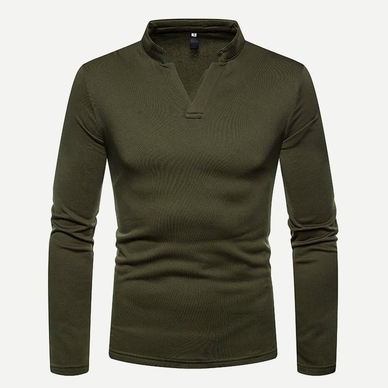 

Guys Solid V Neck Polo Shirt, Army green