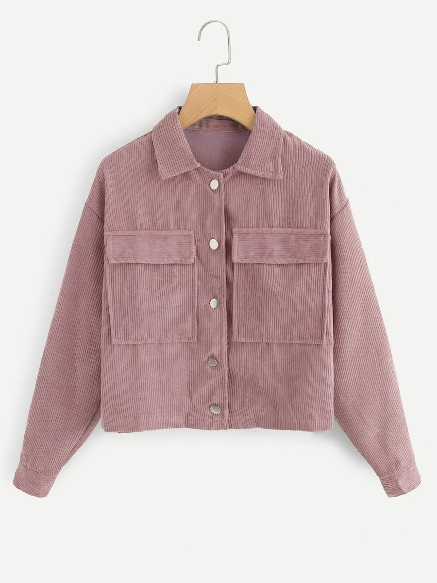 粉色休閒口袋簡約夾克 - 藕粉色 - 查看 1