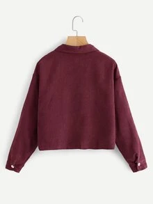 酒紅色休閒口袋簡約夾克 - 酒紅色 - 查看 2