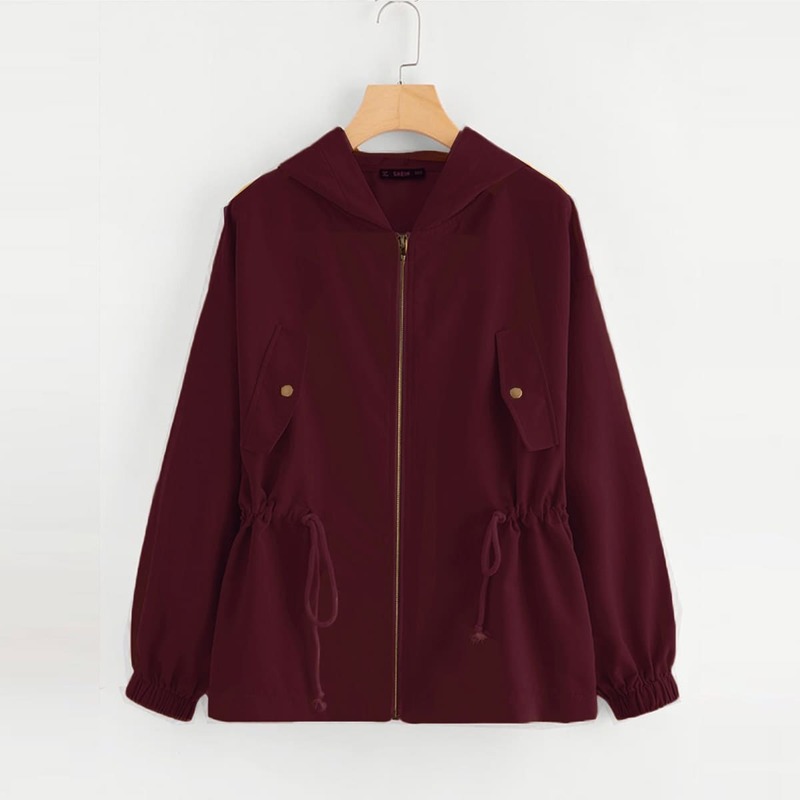 

Drawstring Waist Hooded Jacket, Burgundy