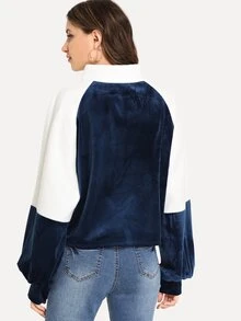 Bishop Sleeve Letter Embroidery Velvet Sweatshirt - Multicolor - View 2