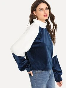 Bishop Sleeve Letter Embroidery Velvet Sweatshirt - Multicolor - View 4