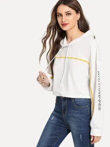Áo nỉ Dây kéo Sọc trắng Casual - trắng - Xem 3